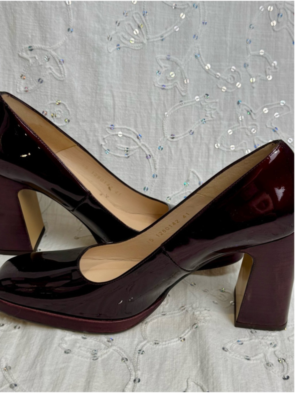 Lodi Love Burgundy Patent Leather Platform Heels Size 41 / US 9.5 Made in Spain